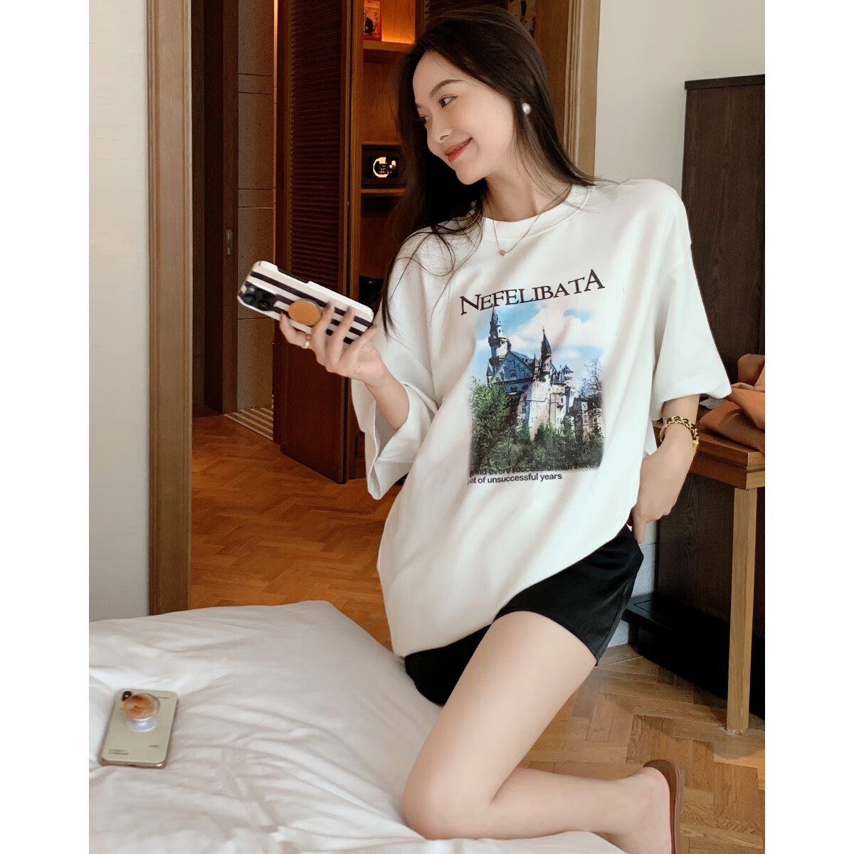 MEIYANG Sleepwear Shorts, Faux Silk Satin Anti-Exposure Shorts, Loungewear Pajama Shorts, Black, L