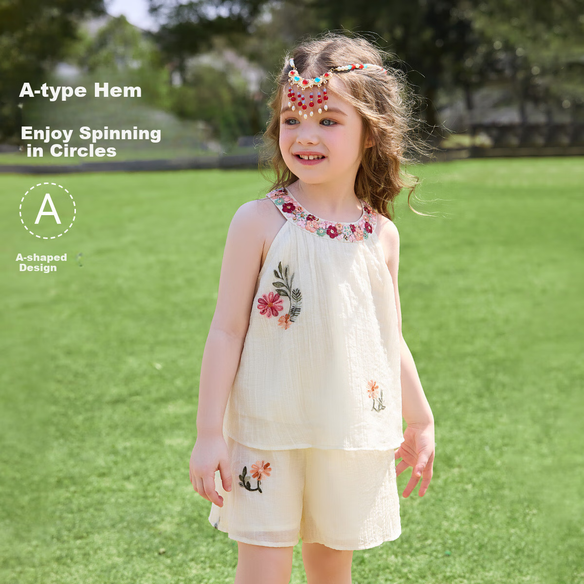 ASK JUNIOR [Children's Set] Summer Toddler Halter Top, Casual Shorts, Two-Piece Girls' Chiffon Embroidered Outfit 2