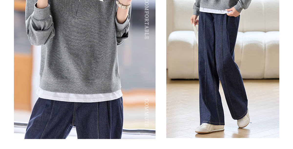 PinCai Women's Casual V-Neck Fake Two-Piece Loose Slim Layered Sweatshirt P53W050 4