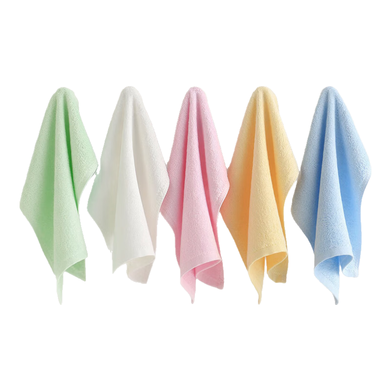 Zhuyibai Pure Bamboo Fiber Square Towels, 5-Pack, Baby Drool Bibs, Children's Face Towels, Small Handkerchiefs, 25*25cm