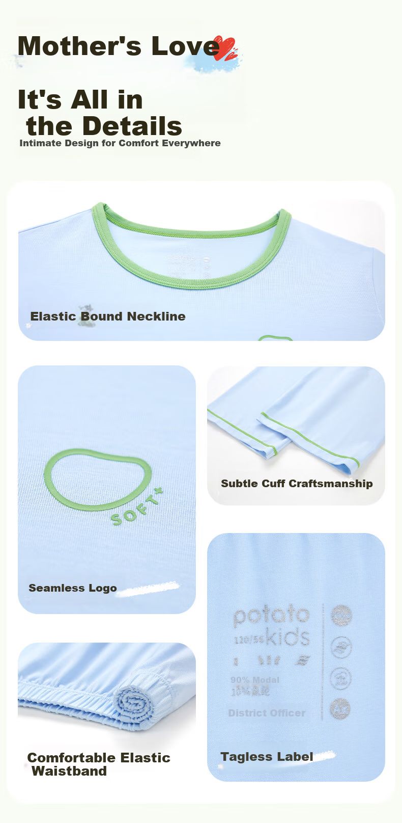 Xiaofanshupotatokids Children's Pajamas, Boys And Girls Home Wear Set, Spring And Summer Sweat-Wicking Breathable, for Older Childre 10