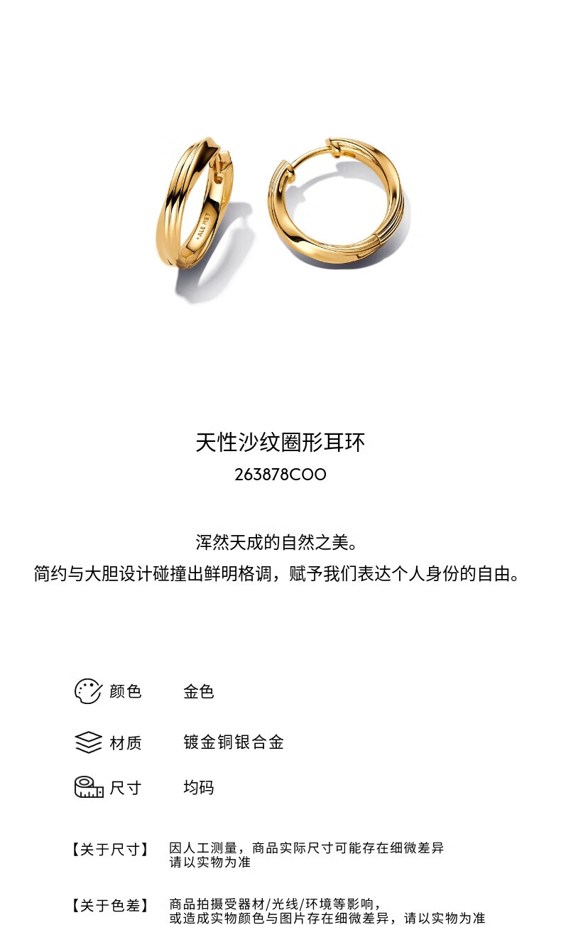 PANDORA ESSENCE Sand-Textured Circular Hoop Earrings, Gold Texture, Simple Design, Birthday Gift for Girlfriend 1