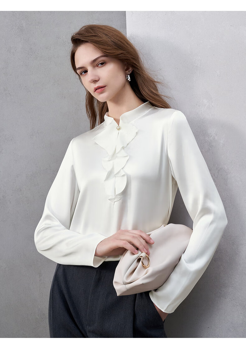 G2000 Satin Ribbon Stand Collar Women's Spring Autumn Silky Long Sleeve Casual Shirt Mall Same Style 10