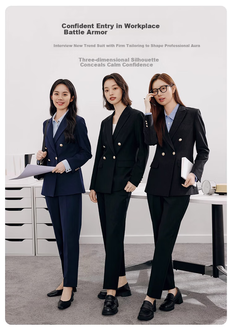 Bodexiaojie Navy Blue Professional Suit Jacket for Women, Slim Fit Elegant Formal Wear for Office And College Students' Interviews 2