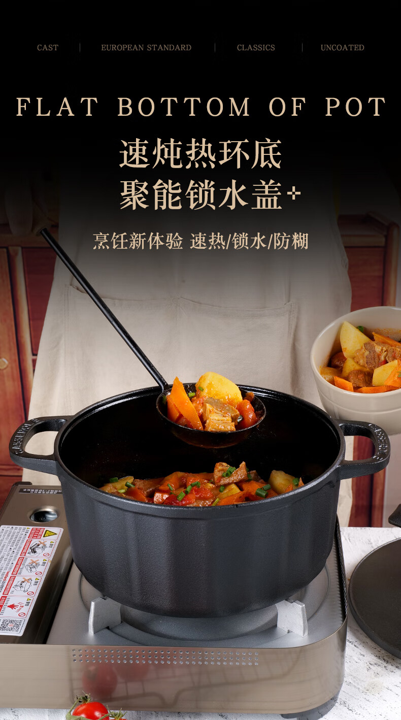JiuZhu New 25cm Cast Iron Stew Pot Thickened Uncoated Traditional Iron Soup Pot for Gas Stove and Induction Cooker Home Use 1