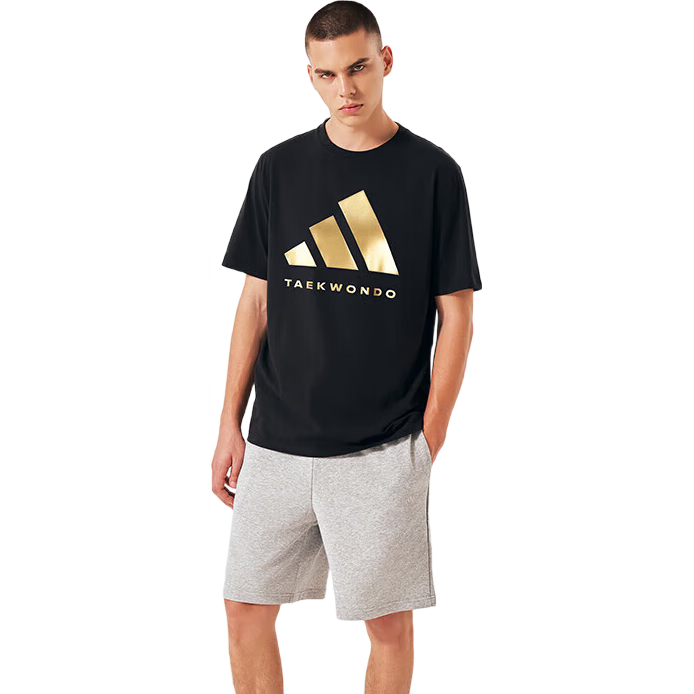 Adidas Men's Short-Sleeve T-Shirt, Spring And Summer Casual Sports Breathable Lightweight Round Neck Tee, Black/gold (Quick-Dry), Size L