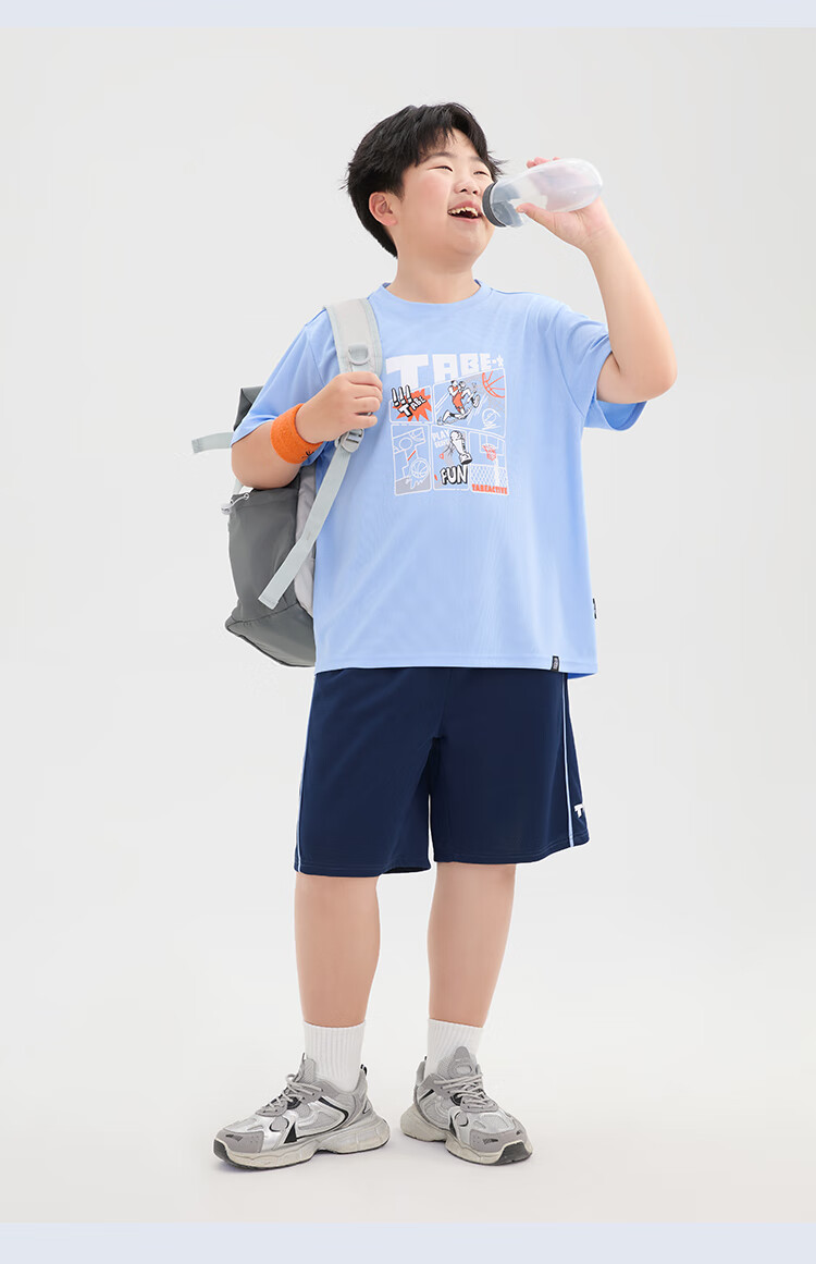 Little Pig Tony Boys Summer Sports Quick-Dry Mesh Breathable Short Sleeve Two-Piece Set for Chubby and Older Kids 24