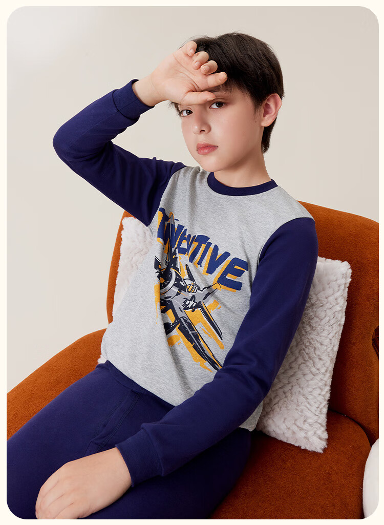 Dingguagua Children's Cotton Thermal Underwear Set for Boys Autumn Long Johns A-Class Boys' Sleepwear Pure Cotton Knitwear 18
