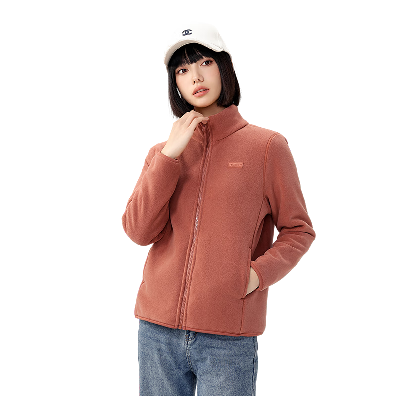 Snow Flying Women's Fleece-Lined Casual Fashion Windproof Stand Collar Fleece Jacket Orange Fleece-Lined 2XL