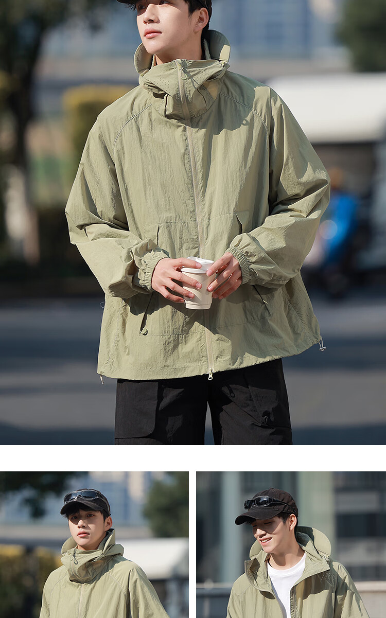 ROMON Men's Summer Lightweight Cycling Sun Protection Jacket Outdoor Waterproof Couple Coat UV Protection Khaki L 8