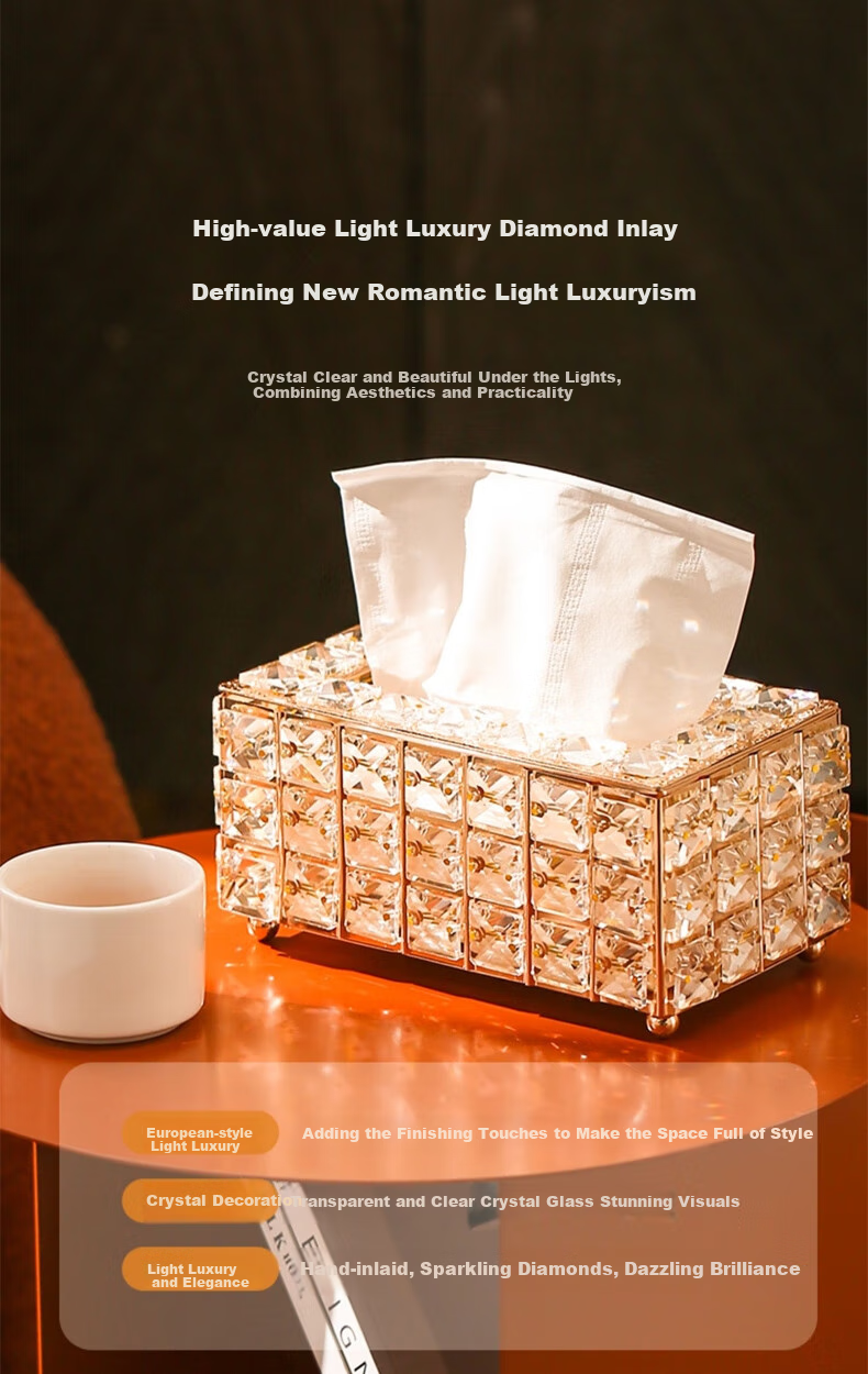 Bingyou Crystal Glass Tissue Box, Paper Towel Holder, Luxury European Style, Living Room Coffee Table, Alloy Material 1