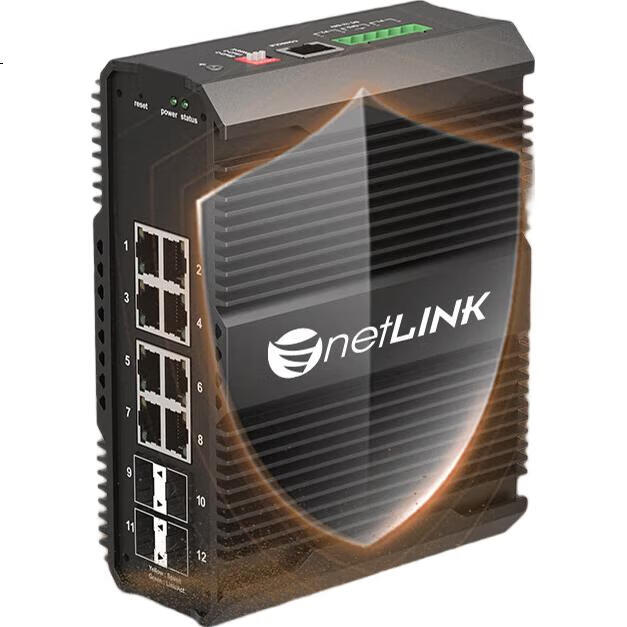 Промышленный коммутатор NetLINK HTB-6000, гигабитный, 4 оптических и 8 электрических портов, управляемый, поддержка кольцевой сети ERPS, монтаж на DIN-рейку