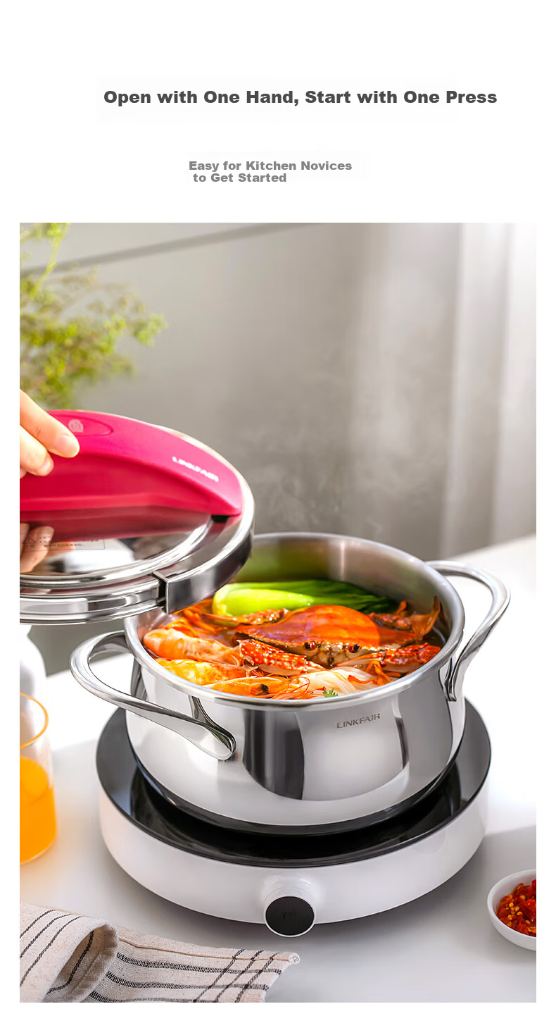 LINKFAIR 4L Mini Stainless Steel Pressure Cooker Explosion-Proof Household High-Pressure Cooker One-Button Press Gas and Induction Cooker Compatible 4