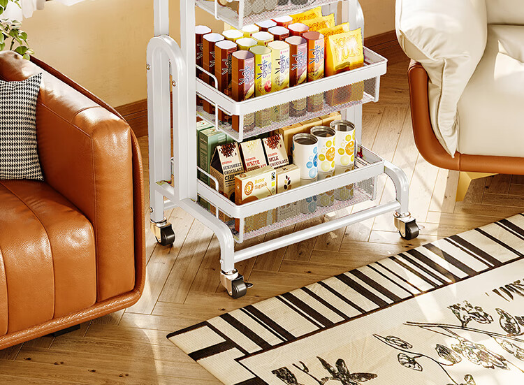 QIAONAMEI Folding Mobile Storage Rack with Wheels for Balcony, Snack Organizer and Flower Stand 6800-WH 3