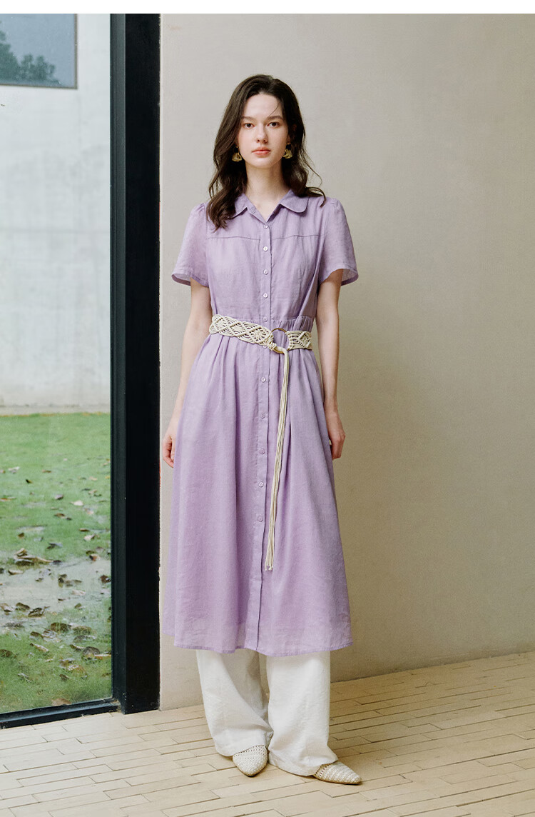 INMAN INMAN [Runway Style] Ramie French Doll Collar Dress for Women, Summer 2026 New Light Blue M 16