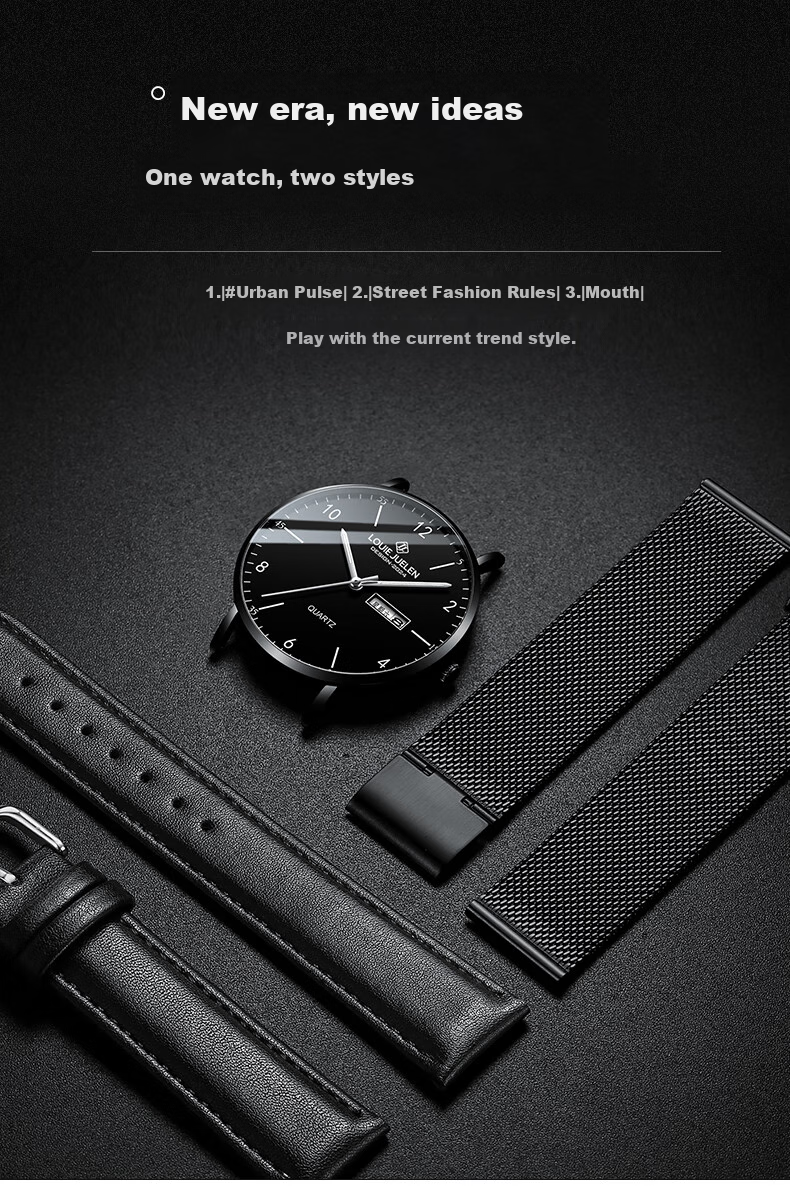 LOUIE JUELEN Official Male Student Exam Watch for Youth, Quiet Back-To Season, Black Case White Dial with Leather Strap 6
