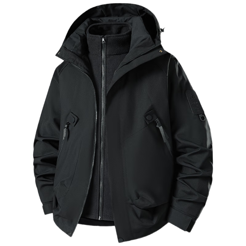 JEEP SPIRIT Three-In Jacket for Men And Women, Outdoor Windproof Waterproof Mountaineering Coat, Black XL