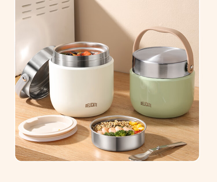 Ymer Double-Layer Insulated Lunch Box, Extra Long Handle, for Office Workers And Students, Self-Operated New Stainless Steel Soup Pot And Bowl 11