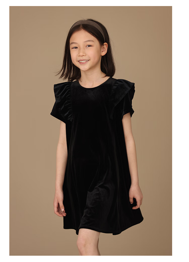 Hacikis Kids Summer Velvet Dress Korean Style Birthday Dress Little Black Dress Girls Formal Wear Black 170 13