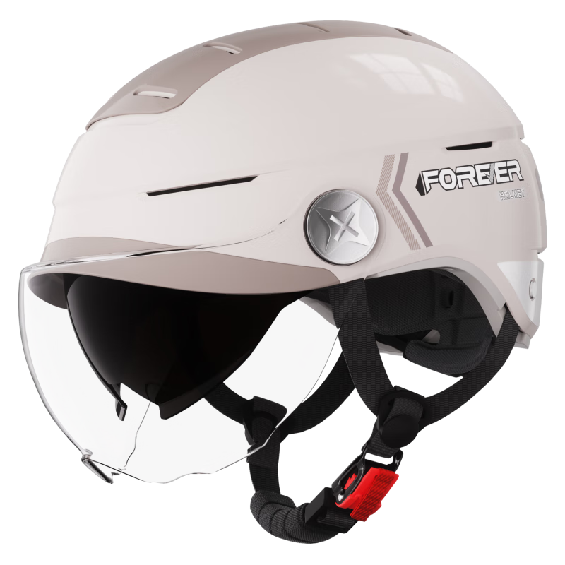 FOREVER 3C Certified High-End Electric Vehicle Helmet with Zero-Gravity Sunroof Summer Motorcycle Half Helmet Sun Protection Unisex Electric Scooter Safety Helmet Four-Season Helmet Dual Lens Inside a