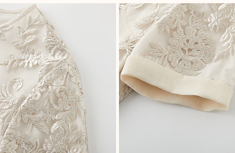 Demana French Charmer Summer Glossy Delicate Lace Embroidered Jacquard Short Sleeve Straight Mid-Length Women's Dress 12