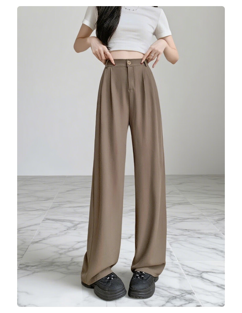FitonTon Women's Casual Dress Pants Autumn Winter 2025 Fashion Versatile High-Waist Straight-Leg Slim Wide-Leg Trousers 9