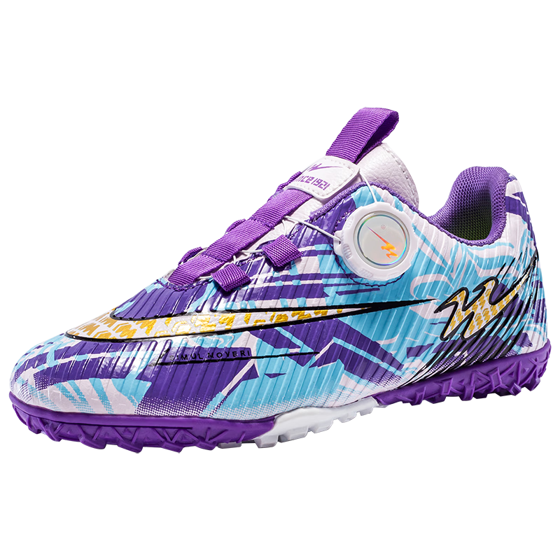 Shuangxing Children's Soccer Shoes Boys Girls Primary and Secondary School Students Rotating Button Studs TF Professional Competition Training Shoes Purple Gold Size 31