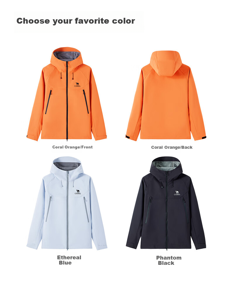 CAMEL Outdoor Jacket 2.0, Men's And Women's Mountain-Style Hiking Wear, Windproof And Water-Resistant Travel Coat, M15BAKI063 31