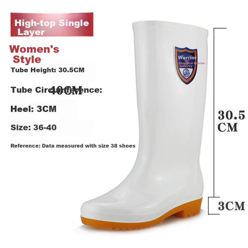Warrior Women's Tall Rain Boots, Rubber Shoes, Waterproof Shoes, Oil-Resistant Food Boots, Kitchen Shoes HXL62-B White 39 4