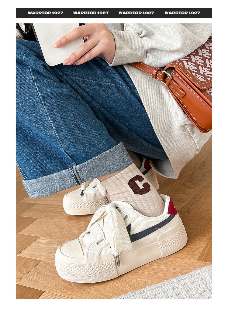 Huili Official Women's Sneakers, Women's Canvas Shoes for Summer 2026, Thick-Soled Simple Comfortable Shoes for Women, Beige Deep Blue Red, Size 39 13