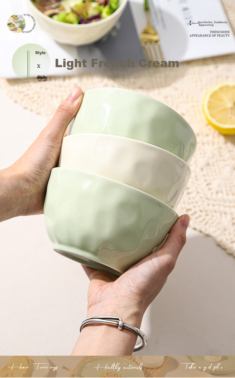 CERAMICS Cream-Colored Ceramic Noodle Bowls, Large Soup Bowls for Home Use, High-Quality Noodle Bowls, Instant Noodle Bowls, 6 Inches, Set of 2 1