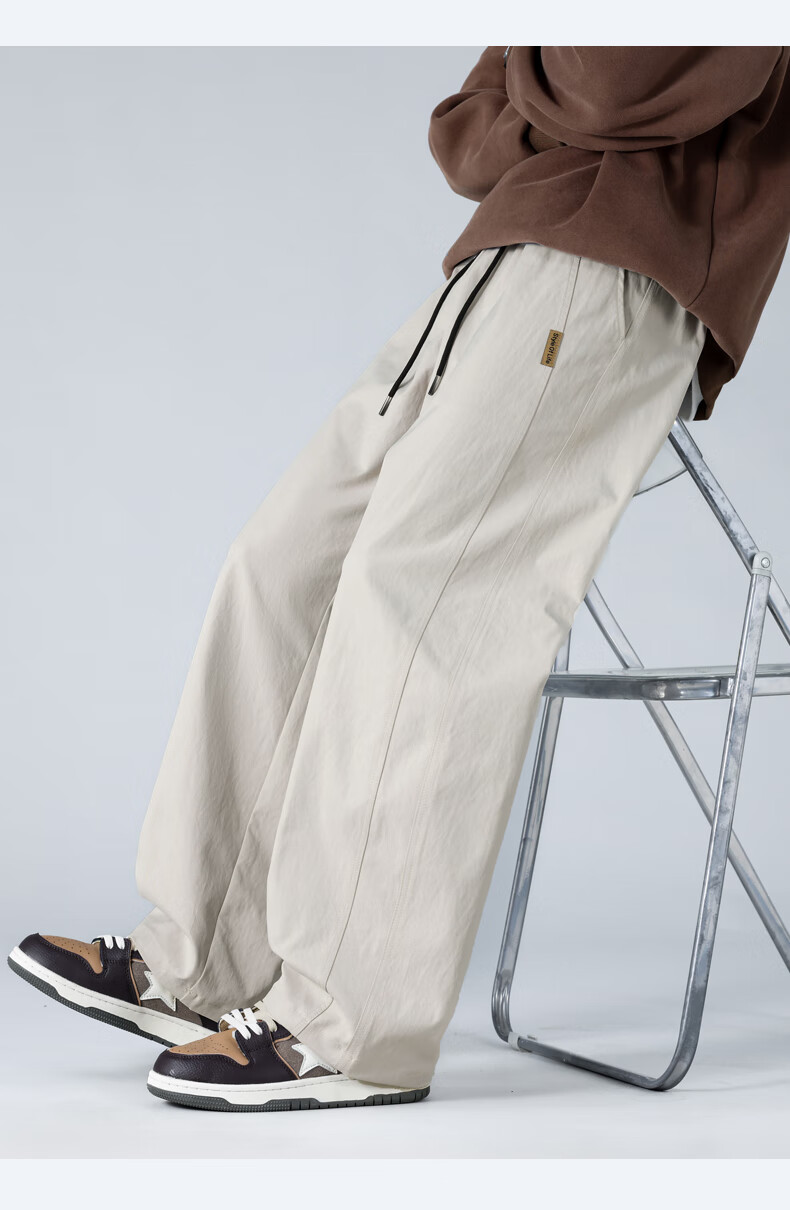 MMOPTOP Striped Lightweight Straight-Leg Pants for Men, Spring And Summer Trendy Loose-Fit Athletic Wide-Leg Casual Trousers K23117 Apricot Color M 10