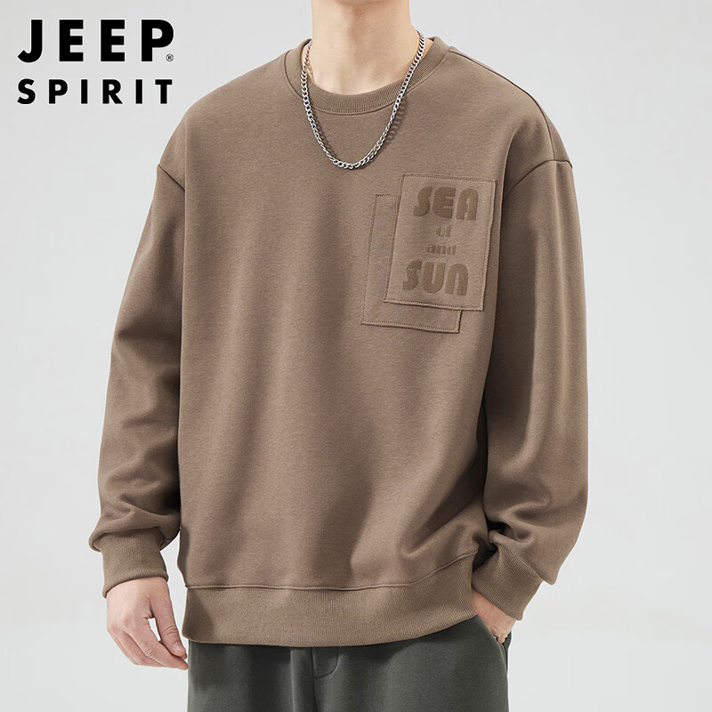 JEEP SPIRIT Men's Sweatshirt Jacket, Men's Autumn And Winter Long-Sleeve T-Shirt, Trendy Casual Outerwear, Heavyweight Base Layer