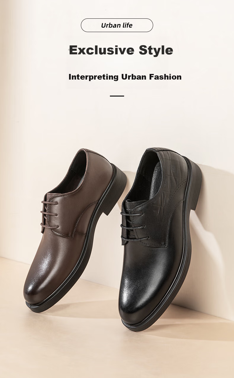 Kangnai Leather Shoes, Spring Style, Commuter Business Casual Shoes for Men, Soft Sole Comfortable Office Formal Derby Shoes Groom Shoes, Black, Size 42 1