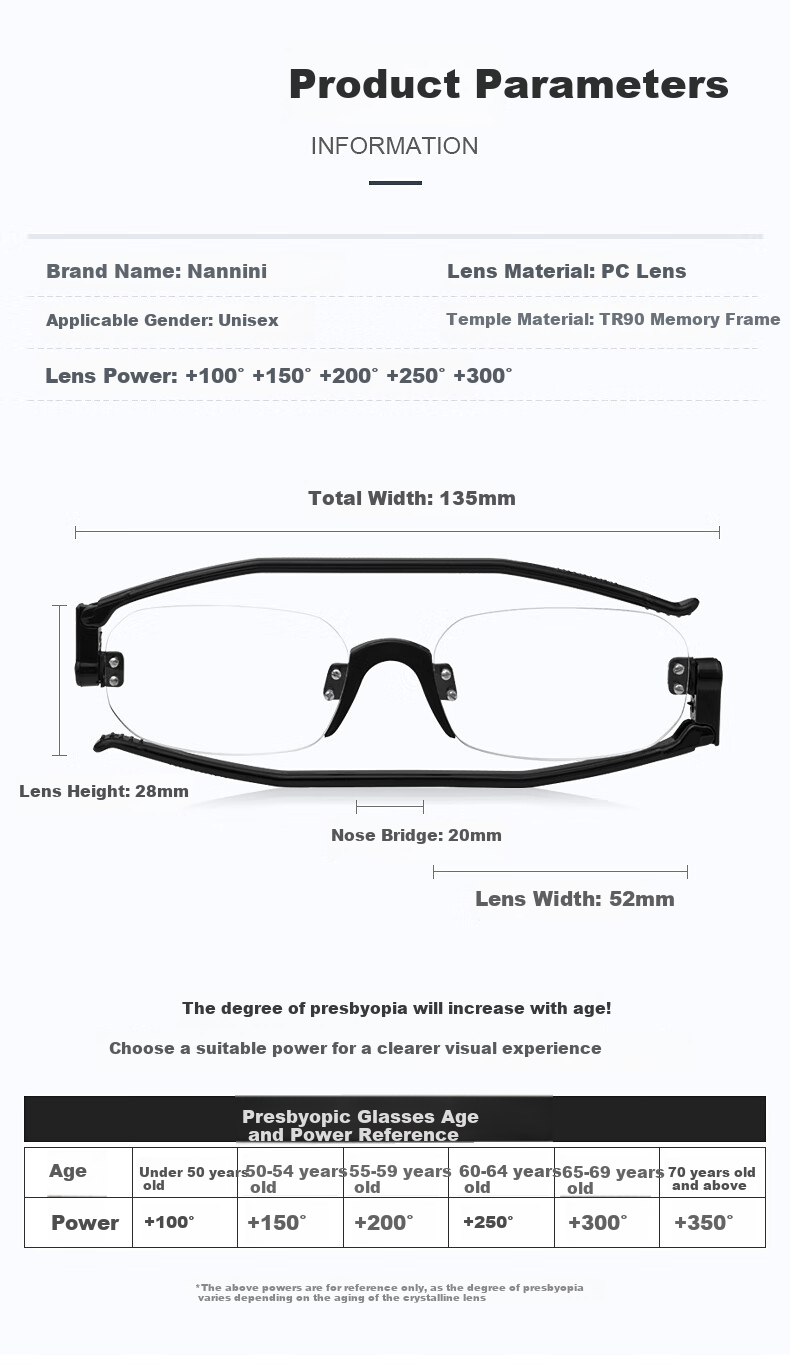 NANNINI Italian Imported Reading Glasses for Men And Women, High-Quality Anti-Blue Light High-Definition Foldable Ultra-Light Portable Genuine Presbyopic Glasses 2