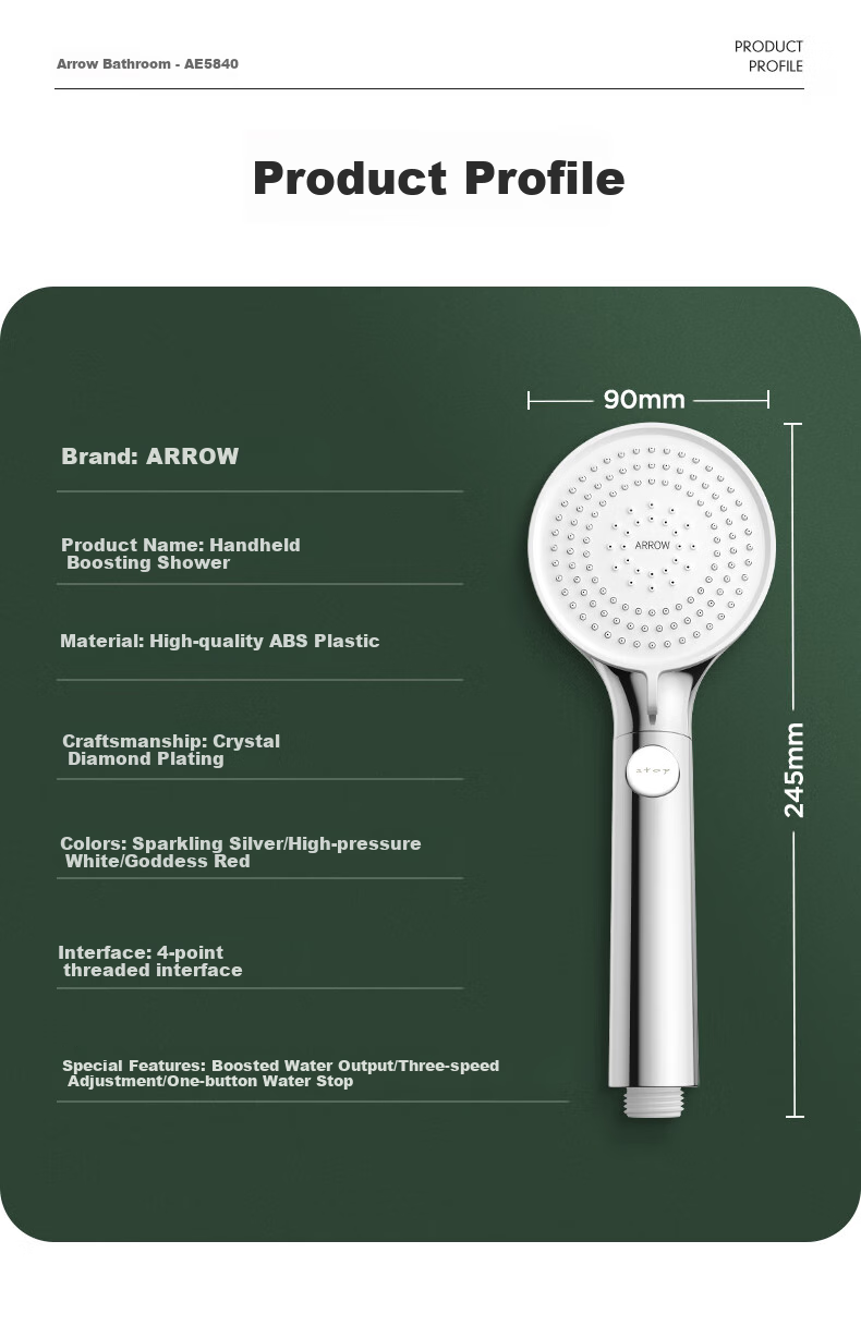 ARROW One-Button Water Stop Shower Head, Handheld High-Pressure Shower Head, Multi-Level Adjustable Handheld Shower Sprayer 14