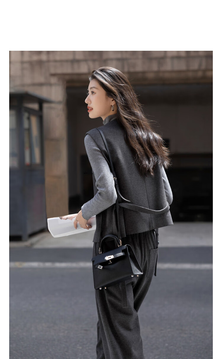 Demana [Smooth Starry Sky Wool Suit] Winter Round Neck Sleeveless Short Top Waist-Cinching Vest Wide-Leg Pants Women's Two-Piece Set 2