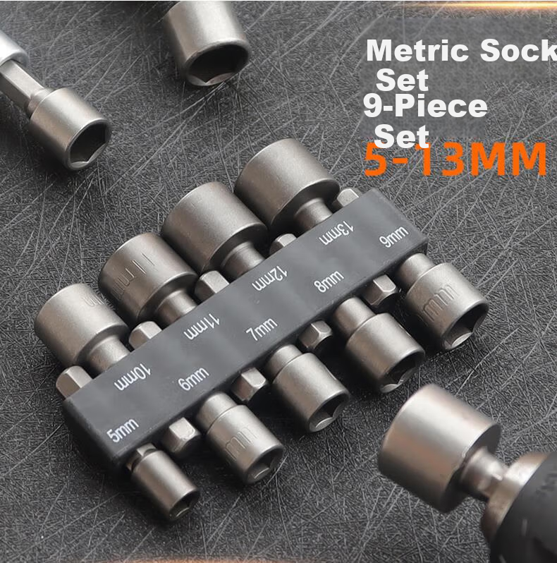 Dedong Socket Set with Hexagonal Screwdriver Bits, Electric Drill Screwdriver Set, Nuts, Extended Sockets, 14-Piece Set 7