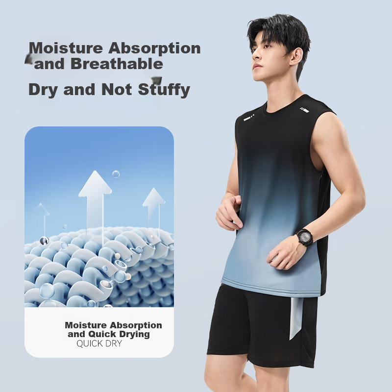 VICTORIATOURIST Men's Sports Set, Indoor Fitness Wear, Sports Tank Top, Ice Silk Quick-Dry Shirt, Running Basketball Training T-Shirt Equipment