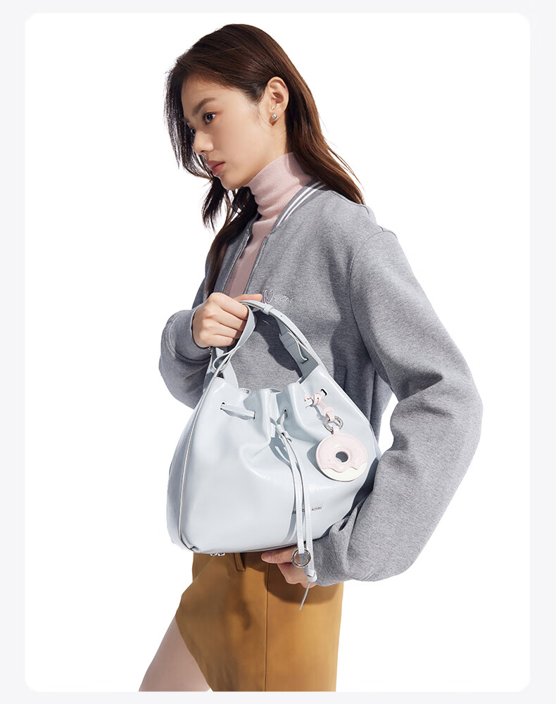 AMAZING SONG Women's Handbag, Sweet Donut Drawstring Bucket Bag, Cowhide Shoulder Crossbody Bag, High-End Fashion Niche Commuter Tote Bag, Women's Gift 6