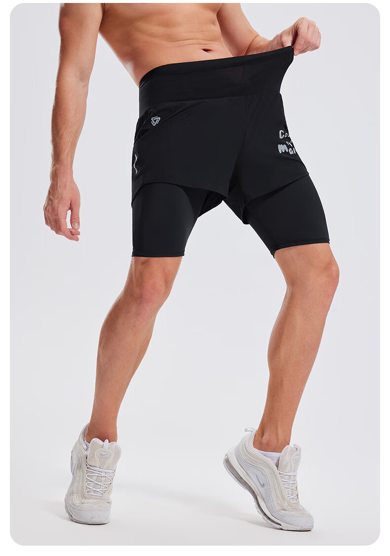 Cosleaf Men's Running Sports Shorts Summer with Liner Training Five-Point Pants Professional Waist Bag Pocket Marathon Fitness Pants 28