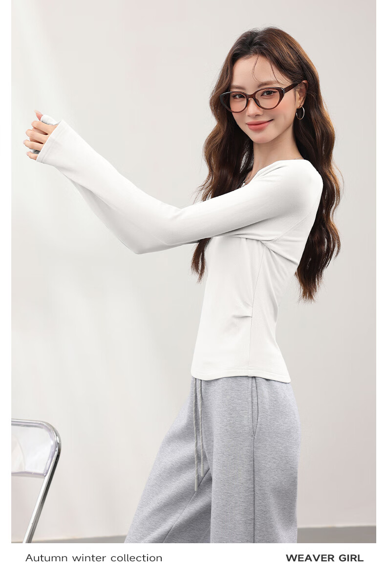 MJ STYLE V-Neck Ruched Brushed Fleece Long Sleeve Slim Fit Thermal Top for Women Autumn Winter 2026 New Trendy Chic 4