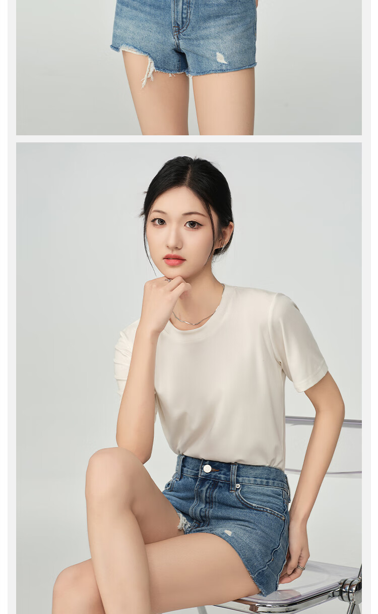 BOPRUIEY [Quality You Can Trust] Lyocell Short-Sleeve T-Shirt for Women, Summer Ice Silk Wrinkle-Resistant Solid Color Slimming Round Neck Top 12