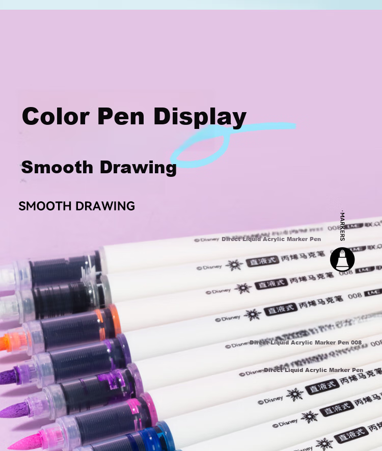 Disney 36-Color Direct Liquid Acrylic Markers, Children's Drawing Pens, Quick-Drying Cartoon Waterproof Paint Pens for Elementary School Students, Mickey Mouse Stationery 12