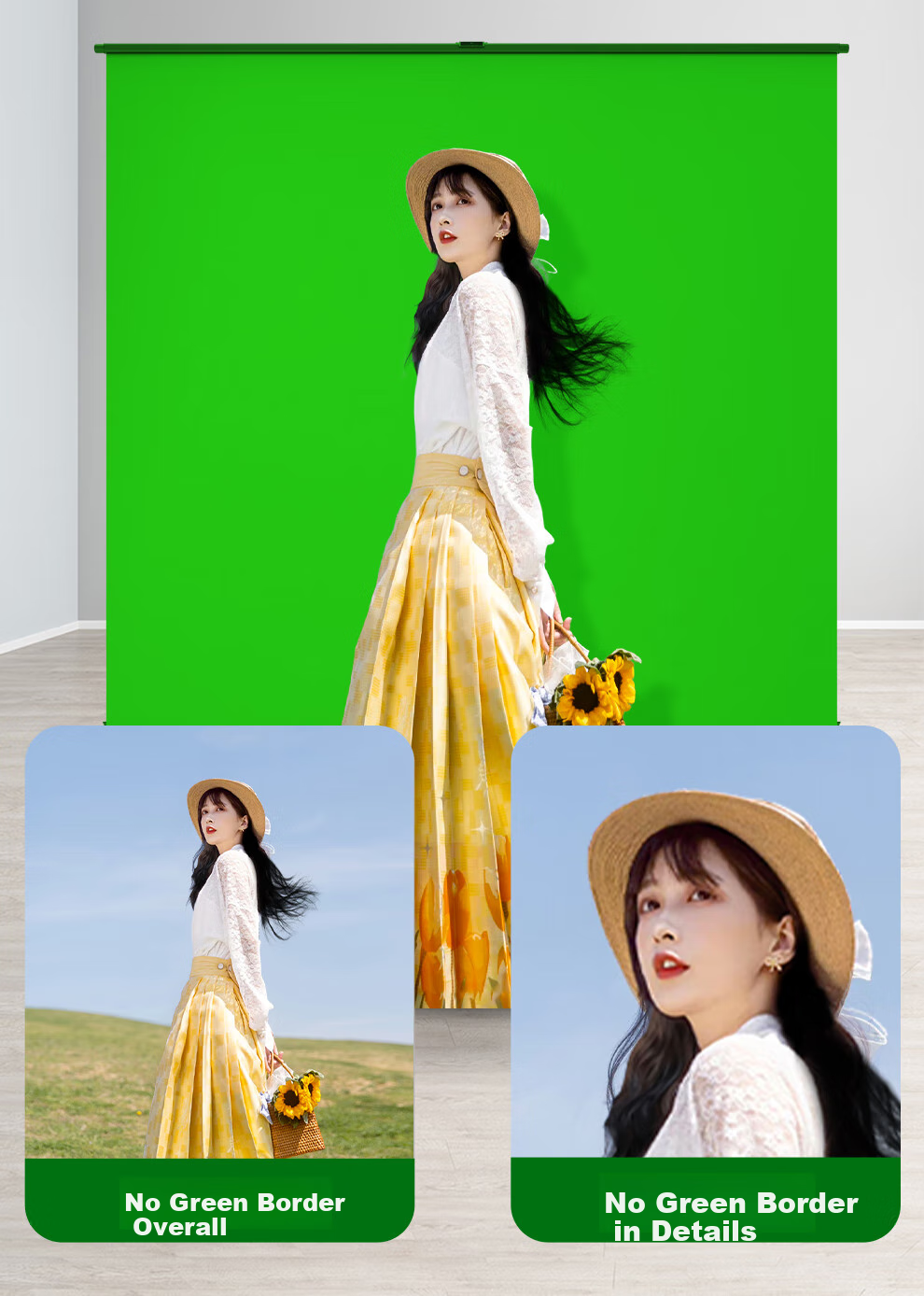 Beiyang 1.5m*2m Professional Live Streaming Green Screen Backdrop, Integrated Floor-Stretchable Green Cloth Background, Portable Handheld Live Streaming Chroma Key Cloth, Photography Foldable Green Cloth with Extendable Stand 9