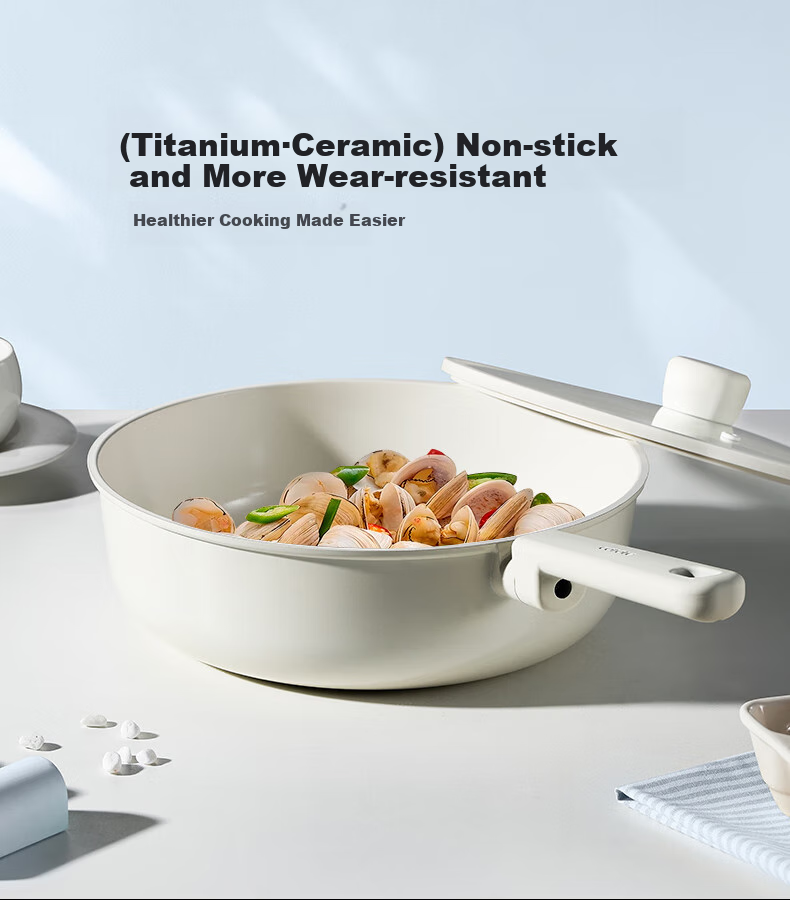 CaROTE Non-Stick Wok, Household Titanium Ceramic Lightweight Flat-Bottom Pan, Suitable for Induction And Gas Stoves, Cooking Pa 6