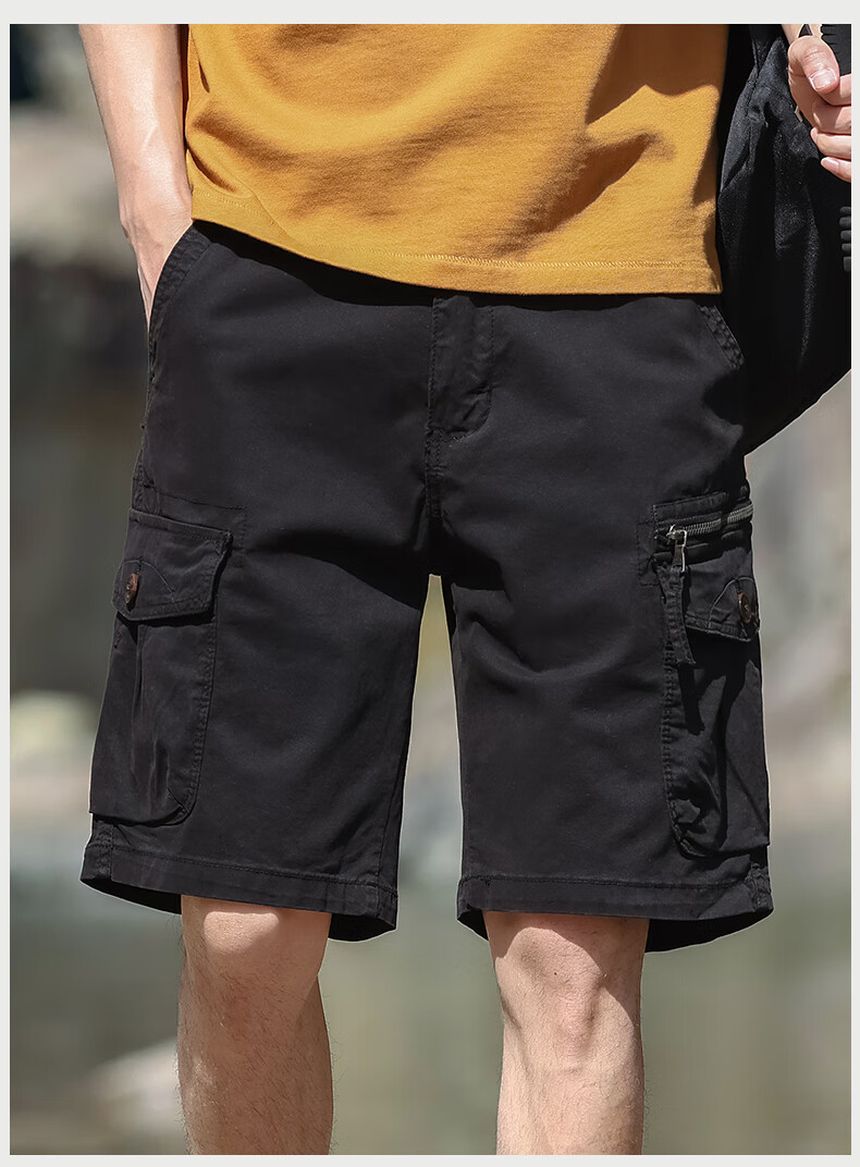 EASTERN CAMEL Men's Cargo Shorts, Casual Five-Point Pants, Spring And Summer Mid-Length Pants, Thin Style, Large Pocket Trousers, Khaki, Size 29 10