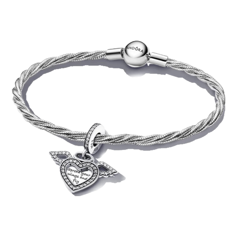Pandora Endless Protection Bracelet Set, Silver Heart-Shaped Design, Personalized Snake Bone Chain, Birthday Gift for Girlfriend