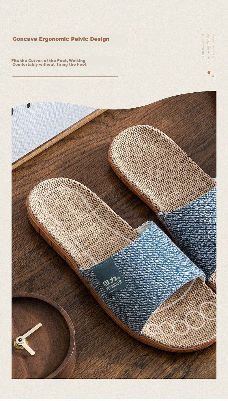 Huili Linen Slippers for Men, Indoor Breathable Non-Slip Odor-Free Couple's Floor Slippers, Blue Size 44-45 5