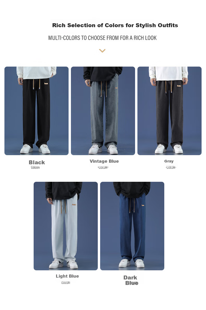 Paul Frank American-Style New Jeans for Men, Autumn Loose Straight Wide-Leg Casual Pants, Black Regular Size S 4